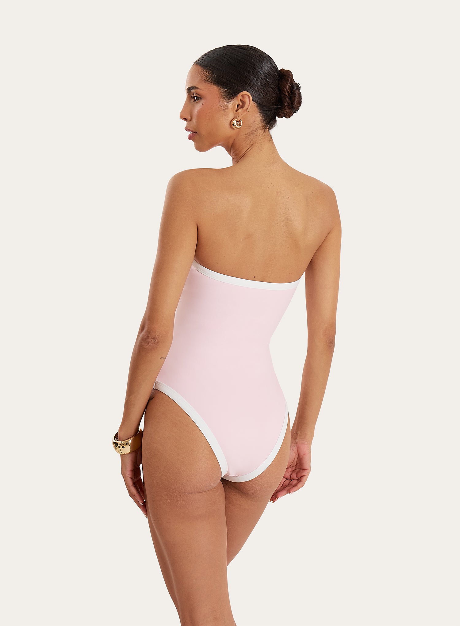 Pink Contrast Trim Bandeau Swimsuit